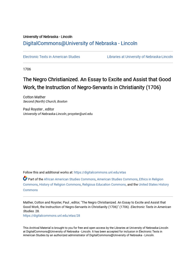 The Negro Christianized: A 1706 Essay | PDF | Eternal Life ...
