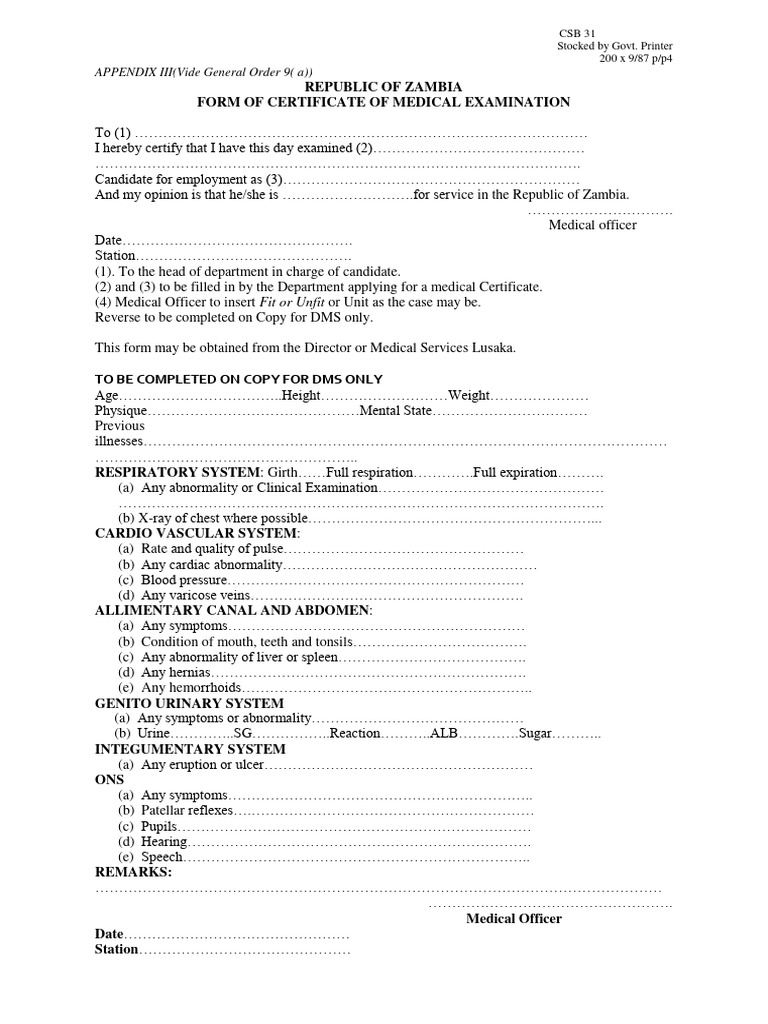CSB-CERTIFICATE-OF-MEDICAL-EXAMINATION | PDF | Cardiology | Medical ...