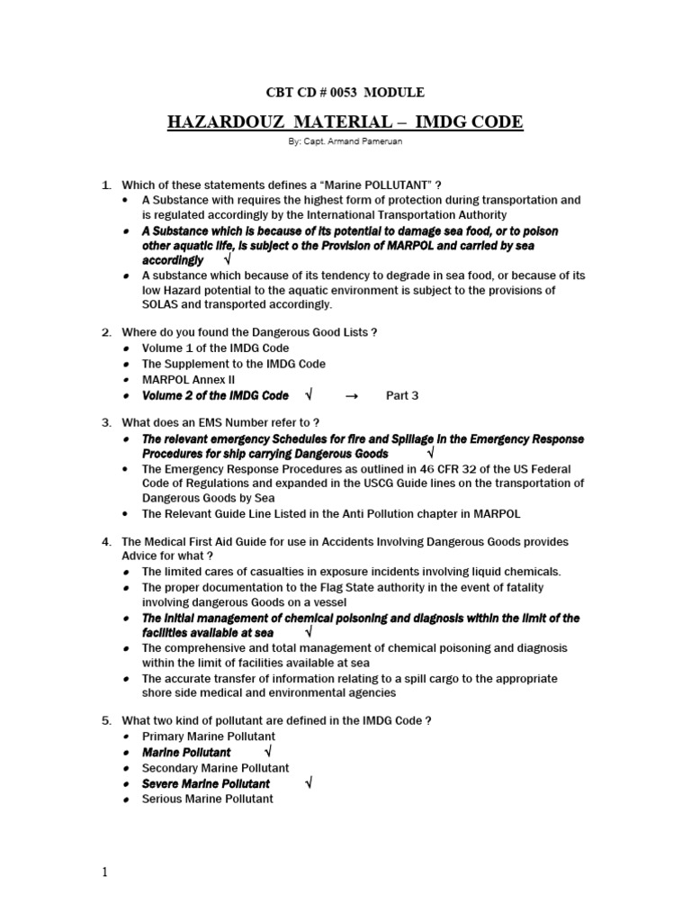 IMDG Code Hazmat Training Module 0053 | PDF | Dangerous Goods | Cargo
