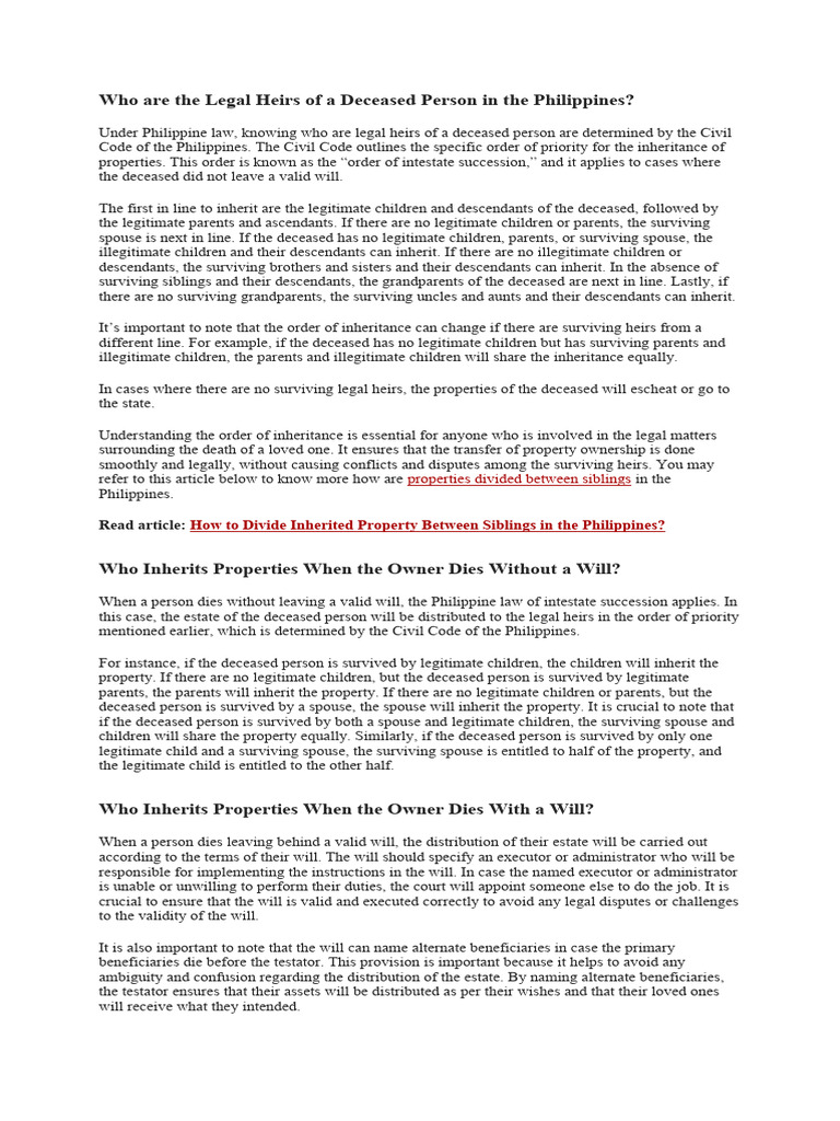 Identifying Legal Heirs in the Philippines | PDF | Intestacy | Inheritance