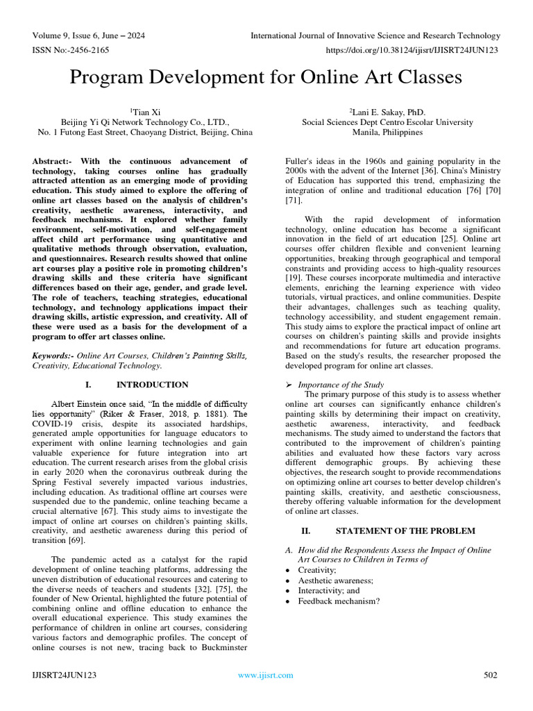 Program Development For Online Art Classes | PDF | Creativity ...
