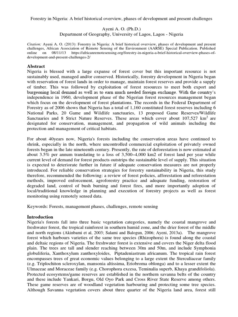2013f Forestry In Nigeria A Brief Historical Overview Phases Of