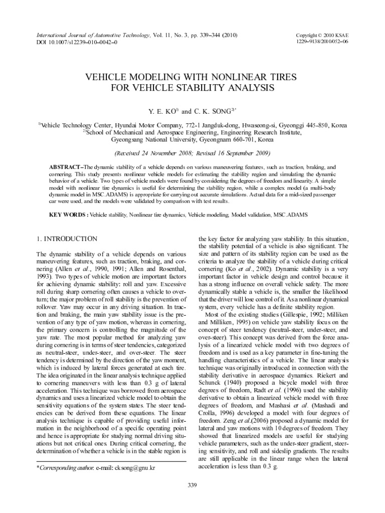 Vehicle Modeling With Nonlinear Tyres For Vehicle Stability Analysis ...
