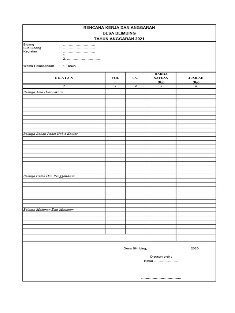 Contoh RAB Kegiatan Desa 2021 | PDF