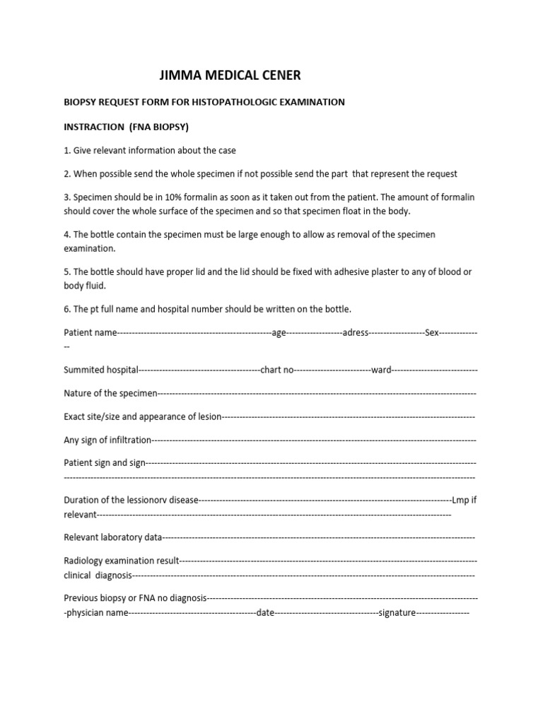 Jimma Medical Cener: Biopsy Request Form For Histopathologic ...