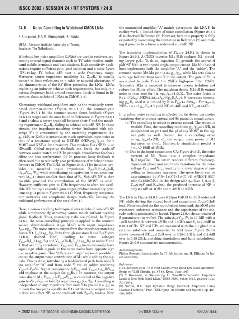 Noise Cancelling in CMOS LNAs | PDF | Amplifier | Electronic Filter