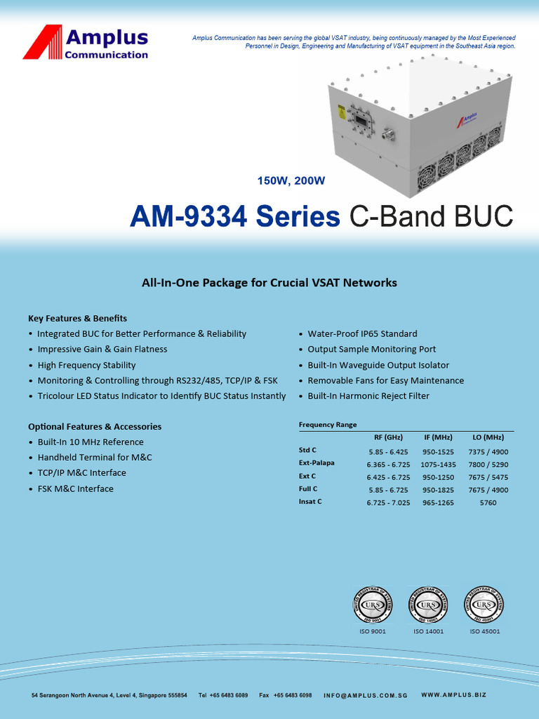 C-Band BUC (150W, 200W) | PDF | Hertz | Telecommunications