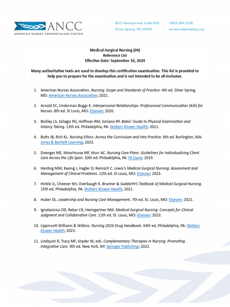 Medical-Surgical Nursing Reference List | PDF | Nursing | Social Programs