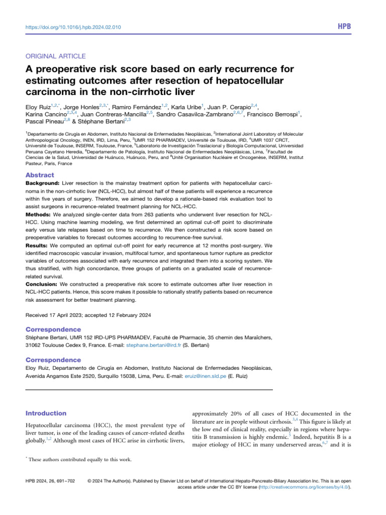 Predicting Score After Hepatectomy PDF Cirrhosis Ct Scan