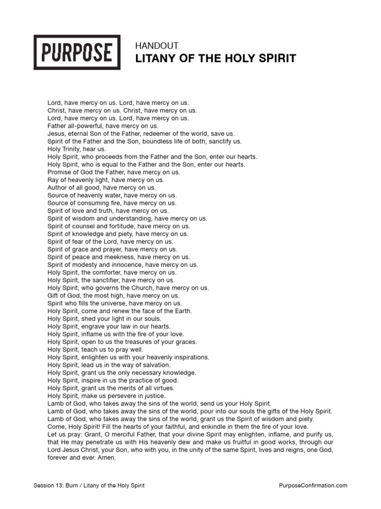 Litany of The Holy Spirit PDF Holy Spirit God The