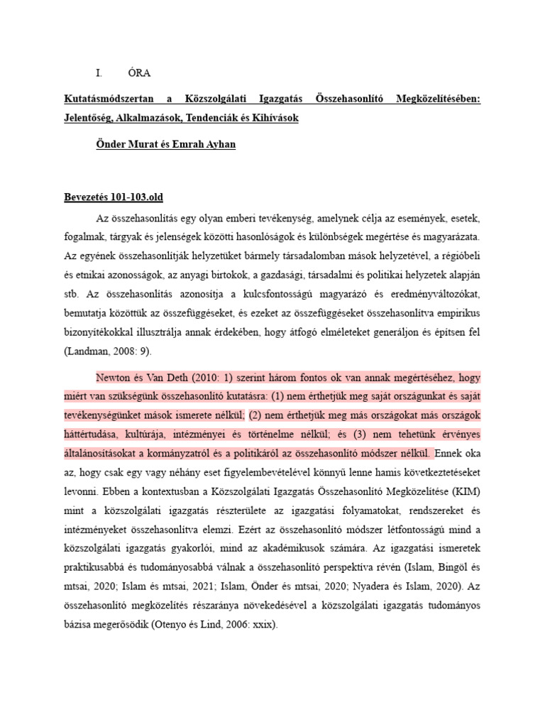 Összehasonlitó Közigazgatási Rendszerek tantárgy jegyzet | PDF