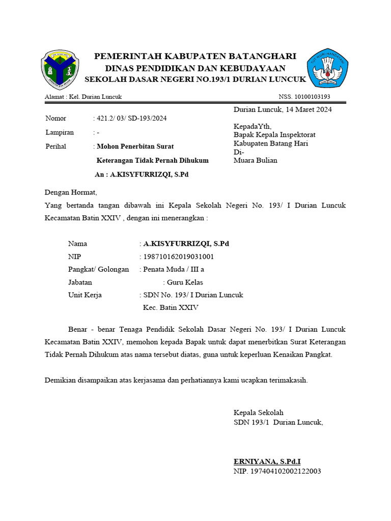 Surat Pengantar Inspektorat Kelakuan Baik Rzq Pdf