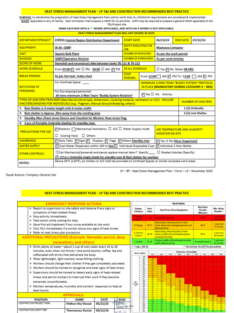 Aramco Heat Stress Management Plan | PDF | Hyperthermia | Air Conditioning