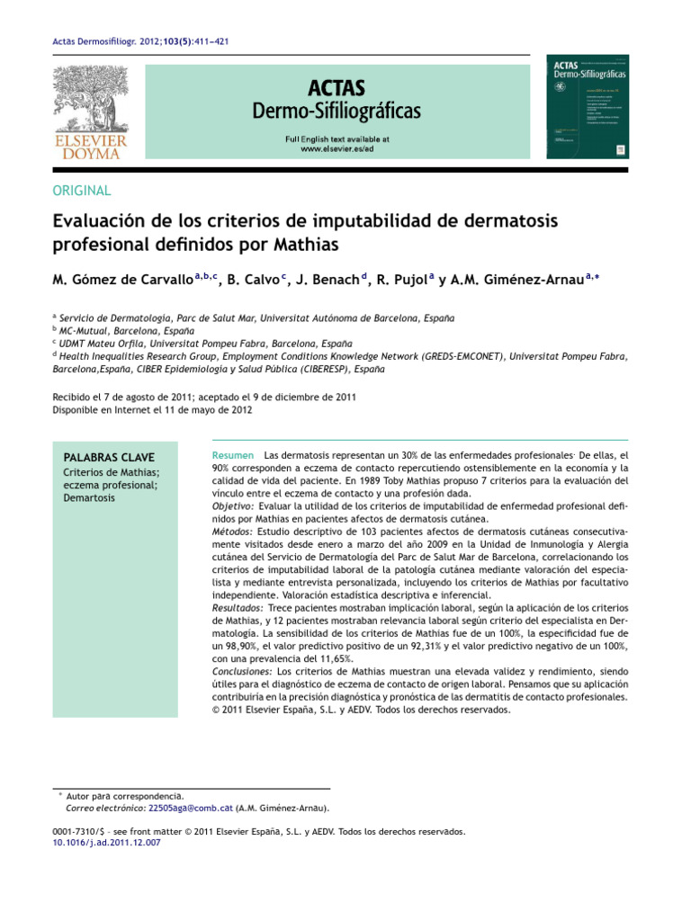 Evaluación de Criterios de Mathias en Dermatosis | PDF | Diagnostico ...