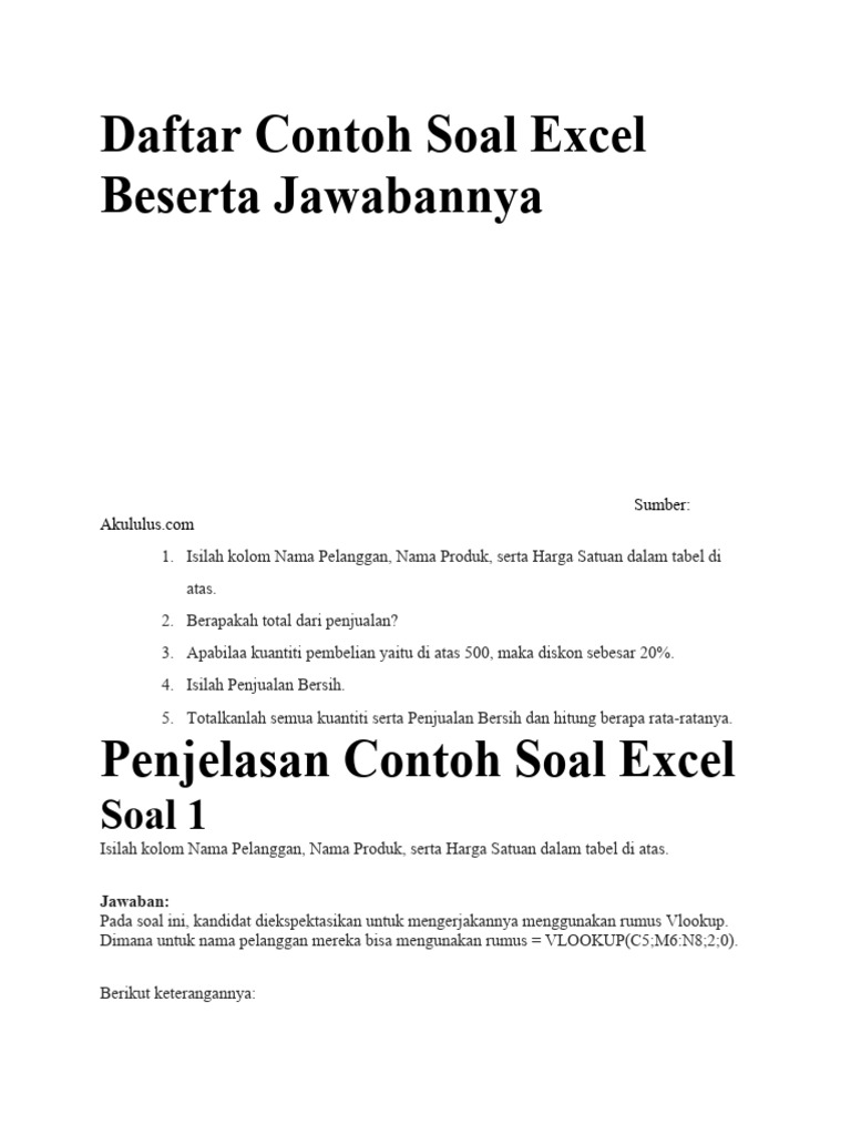 Contoh Soal Excel dan Jawabannya | PDF | Karier & Perkembangan | Bisnis
