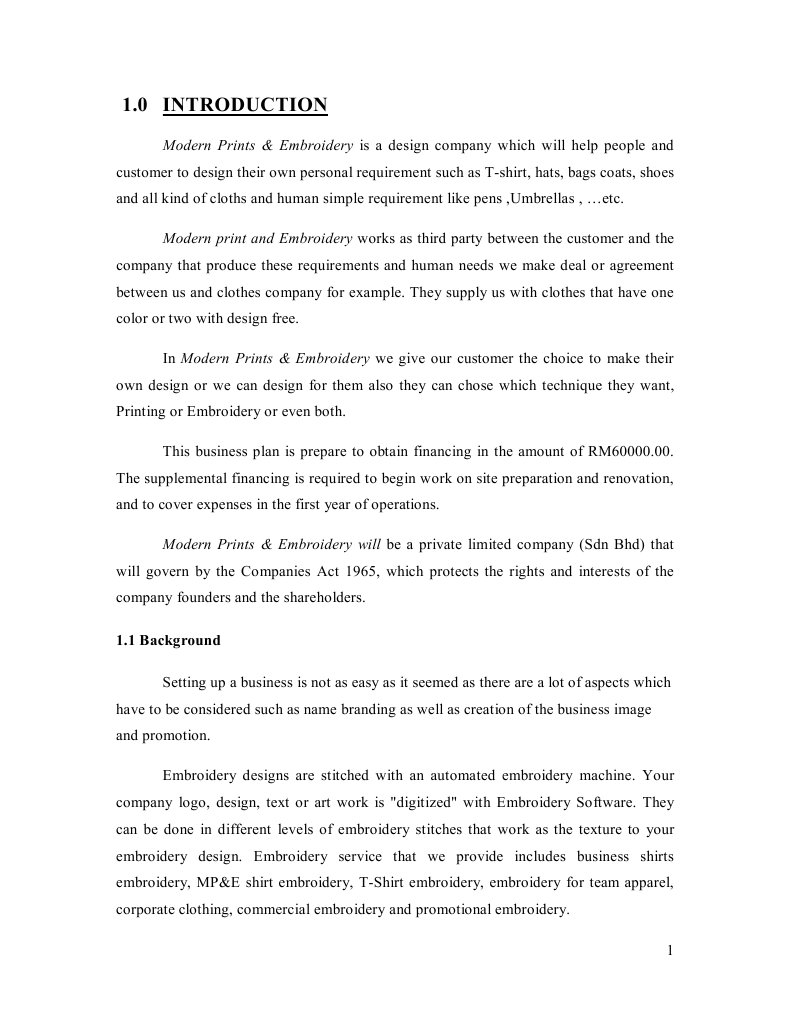 Print and Embroidery Business Plan (Full) PDF Embroidery Retail