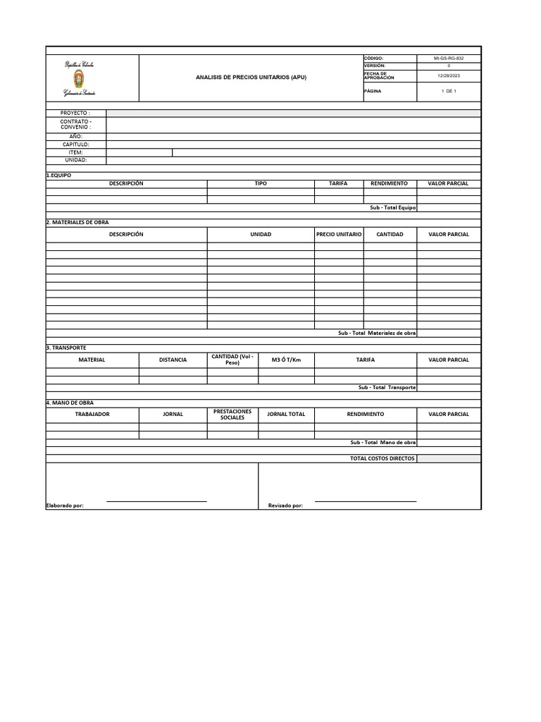 Análisis de Precios Unitarios APU 2023 | PDF