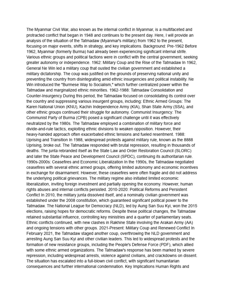 Myanmar's Civil War Since 1962 | PDF | Myanmar | Politics Of Myanmar