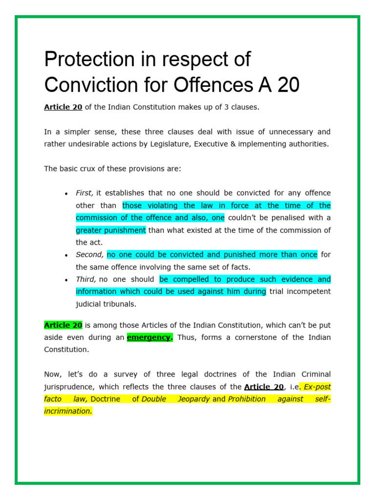 Hindi Meaning Of Protection In Respect Of Conviction For Offences