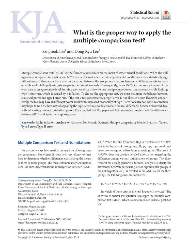 Lee 2005 pdf statistics multiple comparisons problem