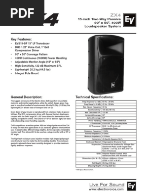 EV ZX4 Loudspeaker Specifications | PDF | Audio Electronics