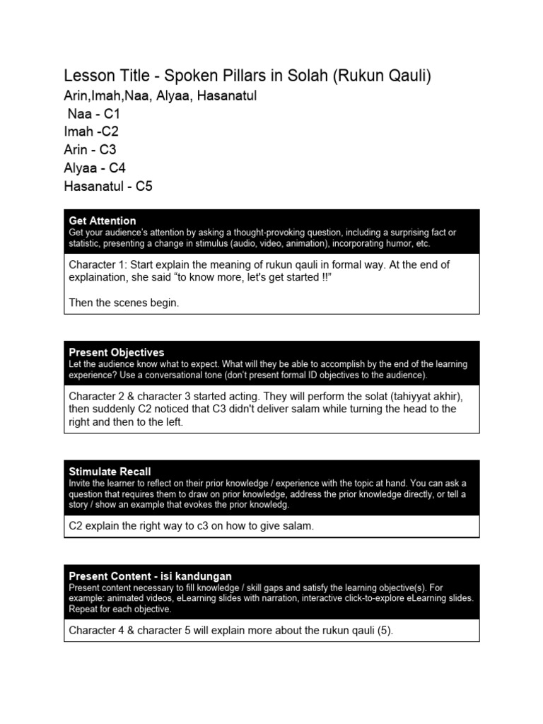ID Storyboard Template - Gagne's 9 Events | PDF | Educational ...