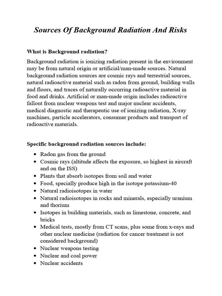 Sources Of Background Radiation And Risks Pdf Radiation Ionizing