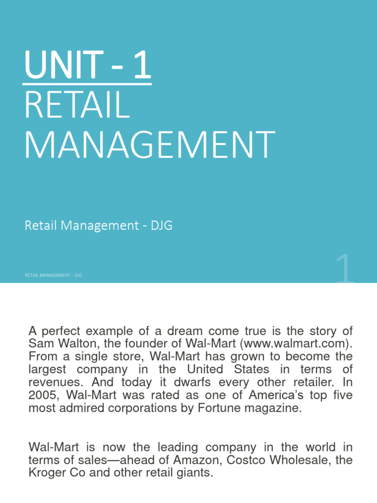 Retail Management UNIT 1 | PDF | Retail | Walmart