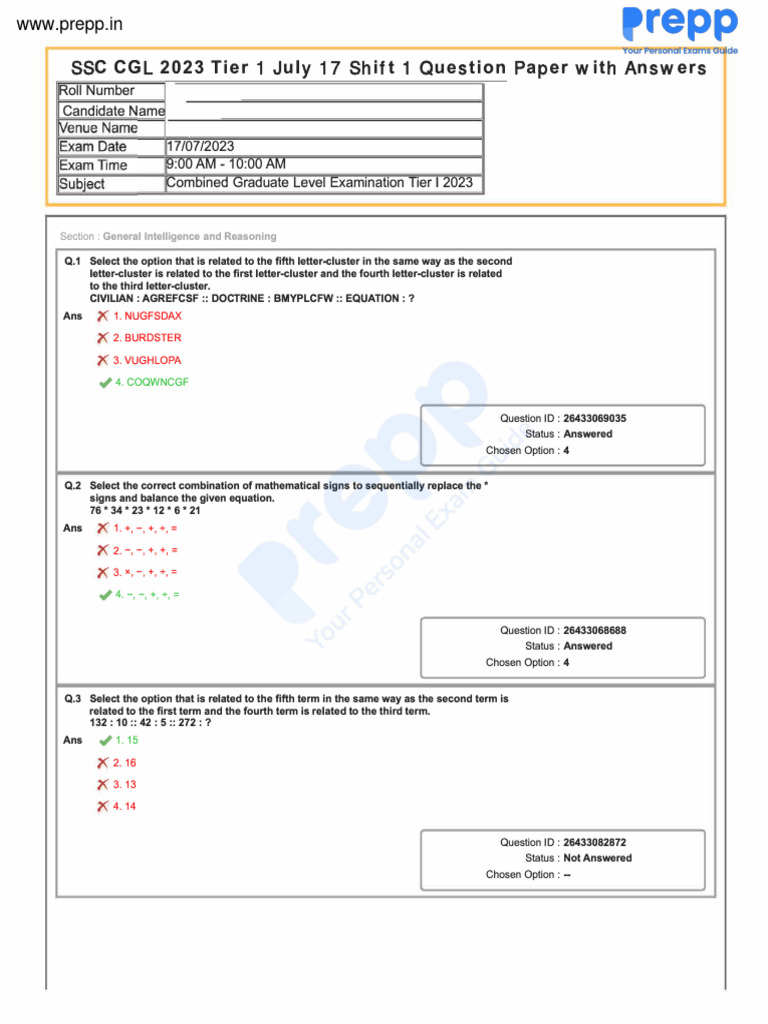 SSC CGL July 17 Shift 1 0dab8 | PDF | Qualifications | Standardized Tests