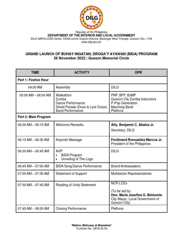 BIDA Program Launch Event Details | PDF | Philippines | Government