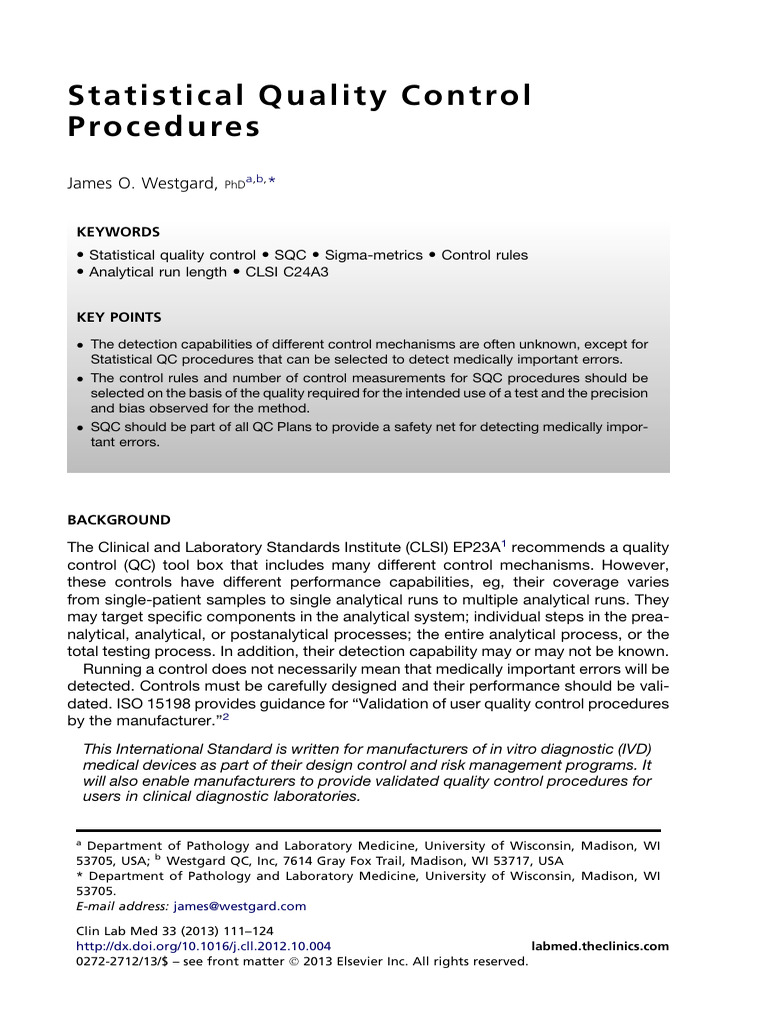 Statistical Quality Control Procedures Pdf Standard Deviation