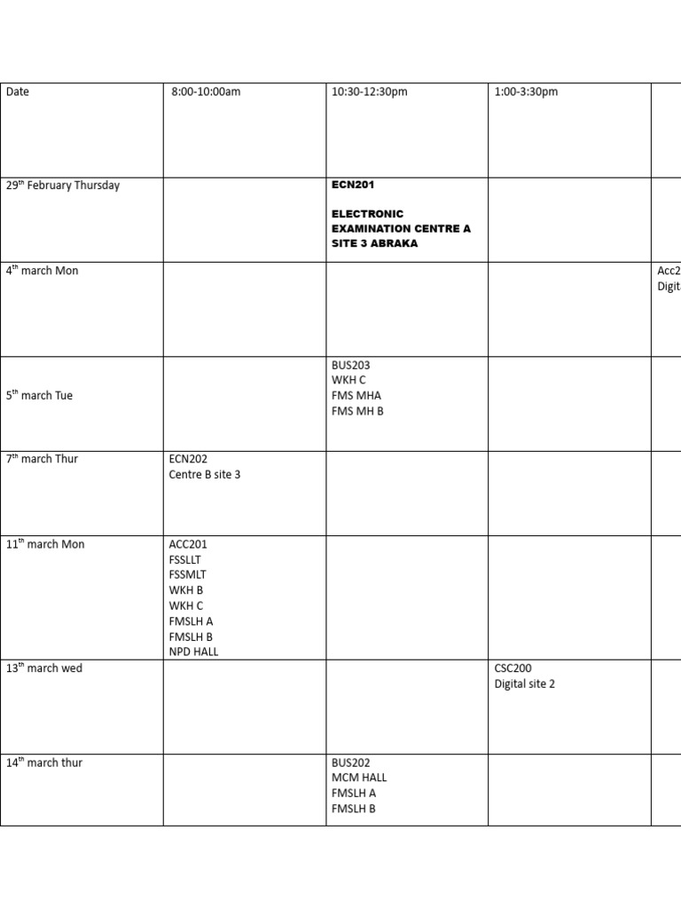 March 2024 Exam Schedule and Venues | PDF