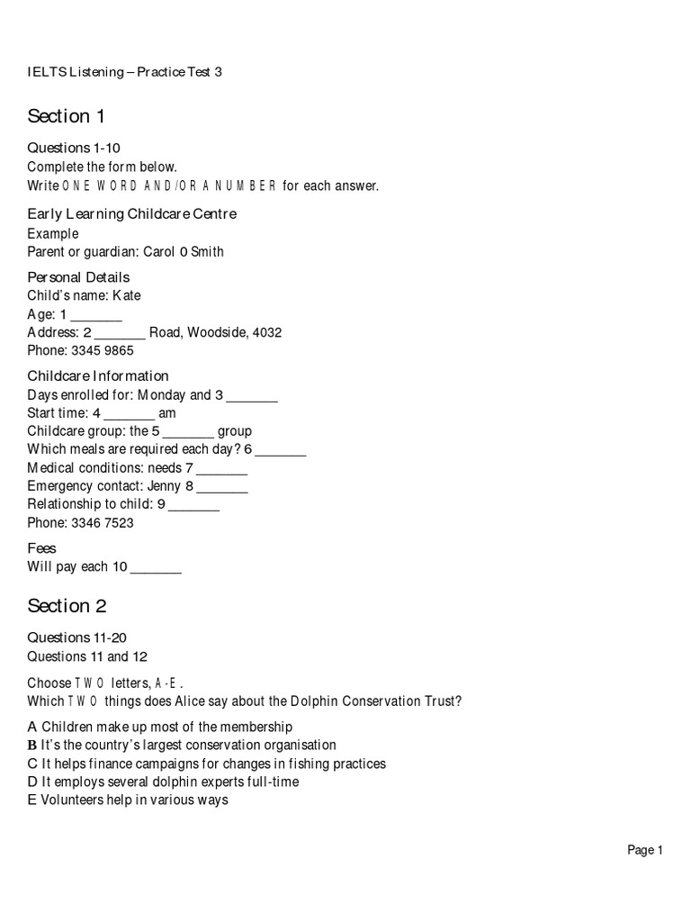 IELTS Listening Practice Test 3 Printable | PDF | Leadership | Goal