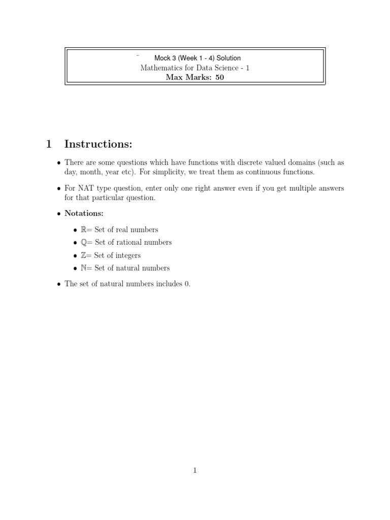 Maths 1 Mock 3 Week 1 4 Sols Pdf Function Mathematics
