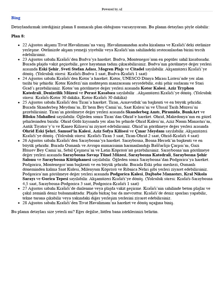 B T EYE UYGUN TATIL PLAN NAS L YAP L R intelligence overview