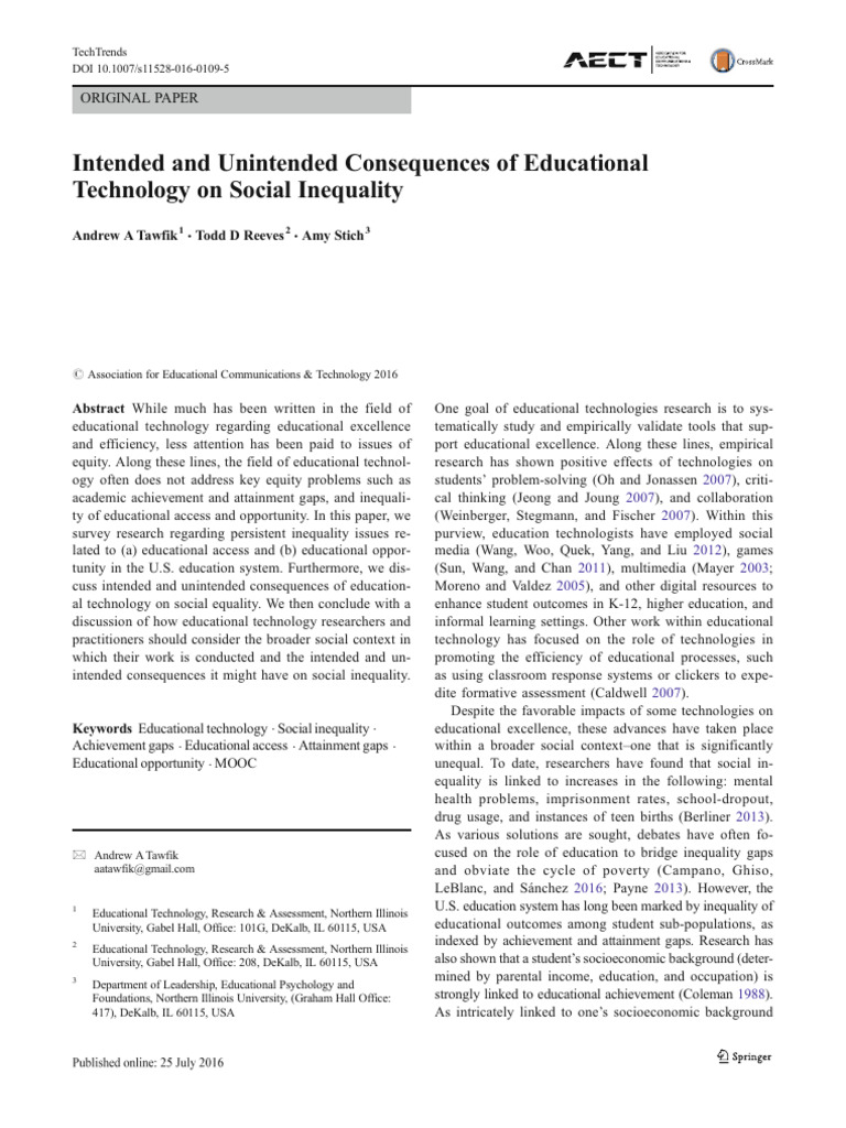 Intended and unintended consequences of educational technology on