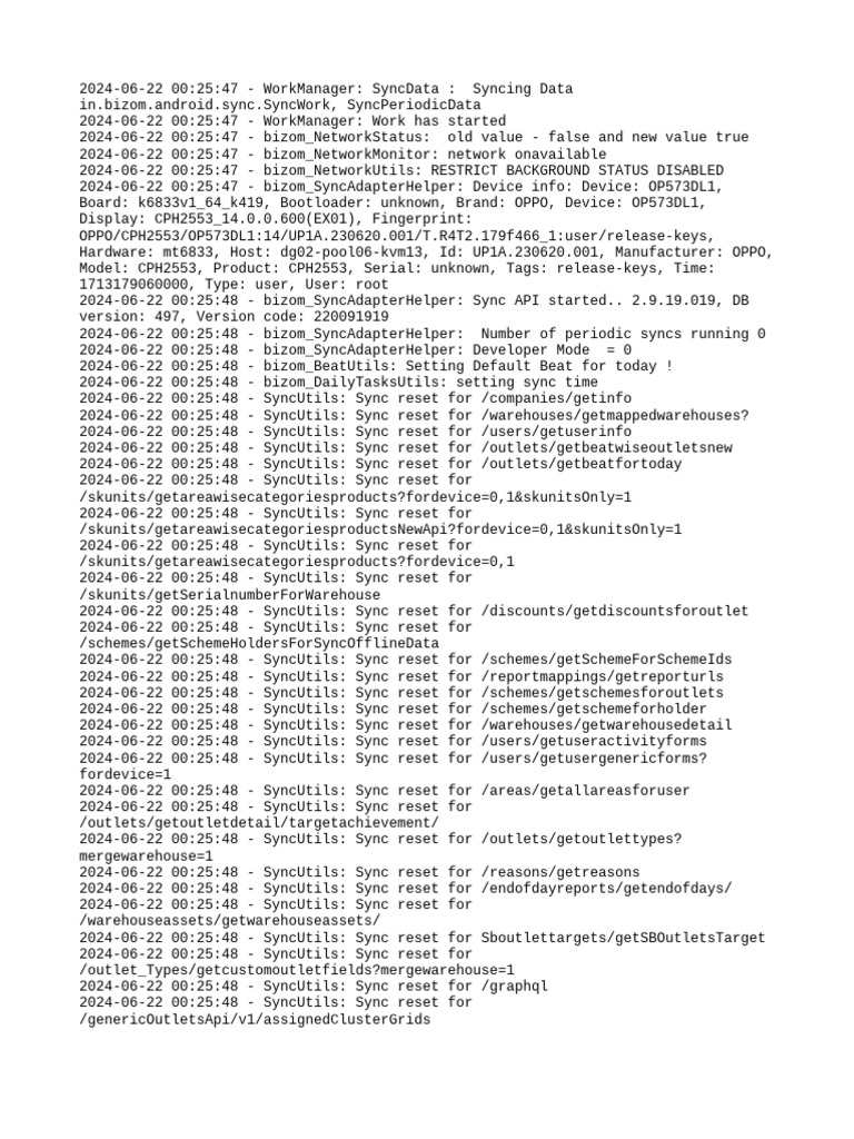 Bizom Sync Data Log Overview | PDF | System Software | Computer Engineering