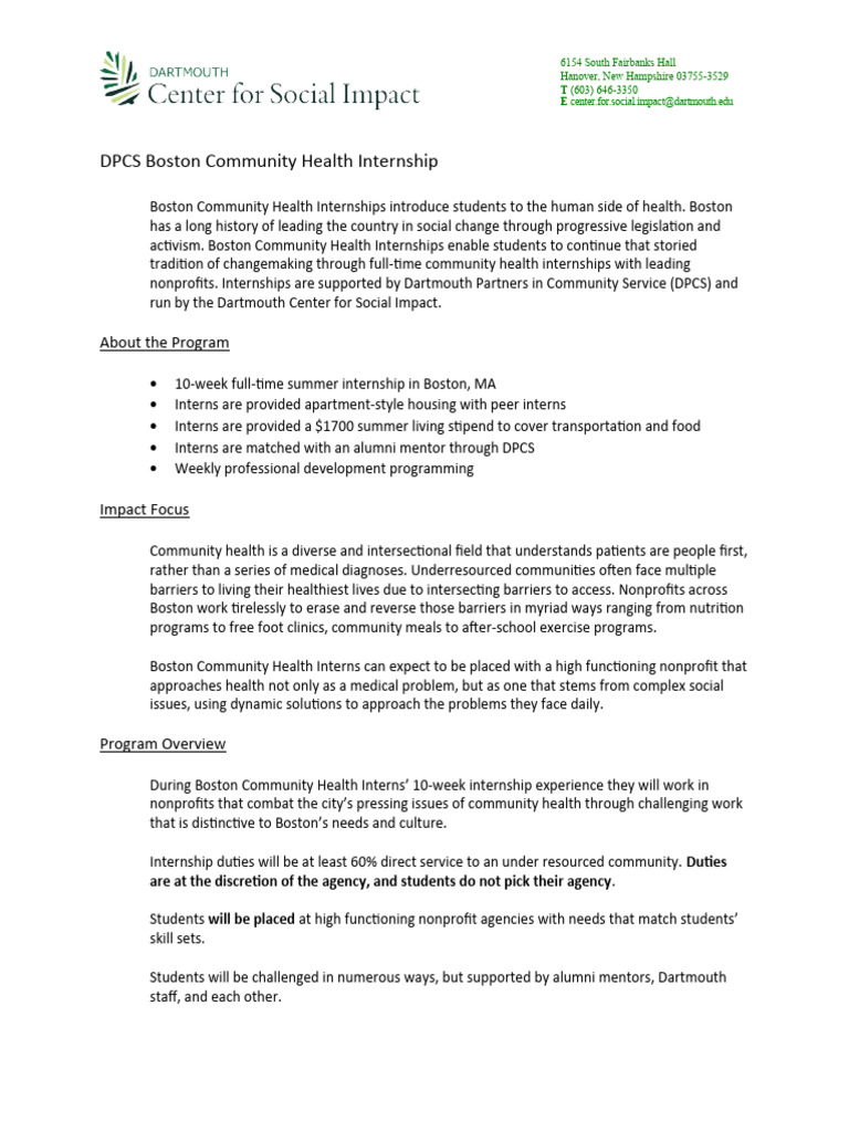 Boston Community Health Internship Program | PDF | Mentorship