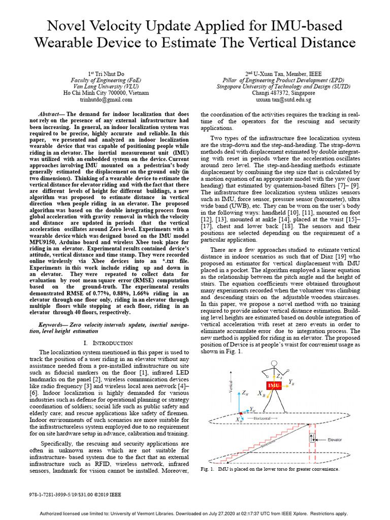 IMU-Based Vertical Distance Estimation | PDF | Inertial Navigation ...