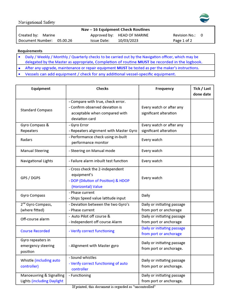 Navigational Equipment Check Routines | PDF | Navigation | Compass