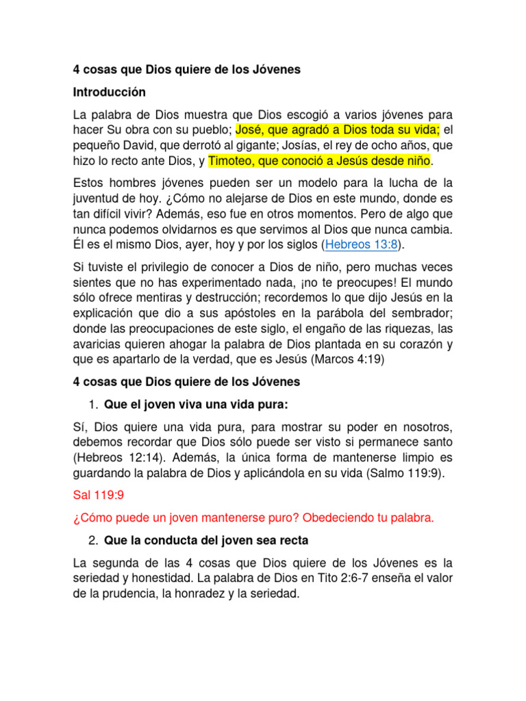 4 Cosas Que Dios Quiere de Los Jóvenes | PDF | Dios | Jesús