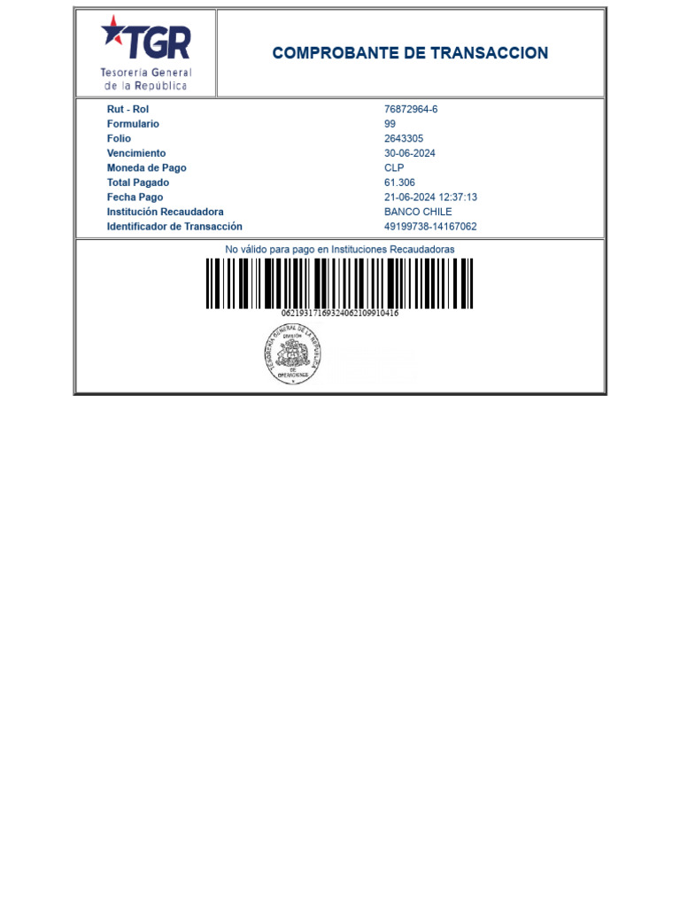 Comprobante de Transacción Banco Chile | PDF | Finanzas y dinero