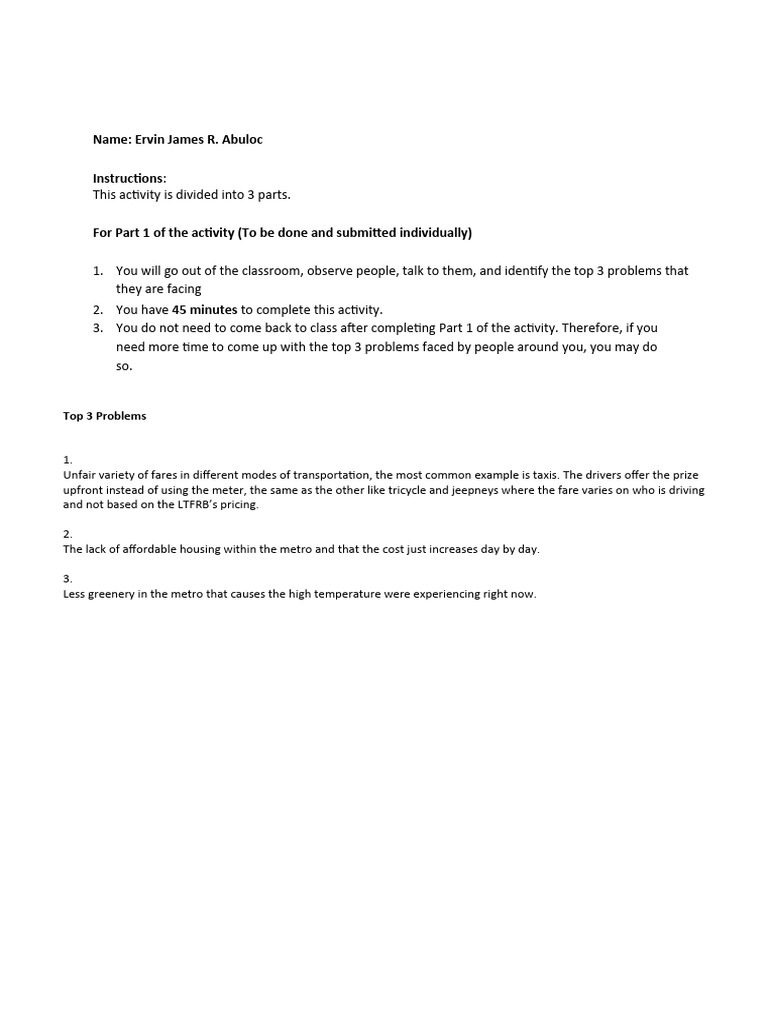 PROBLEM IDENTIFICATION Part 1 | PDF