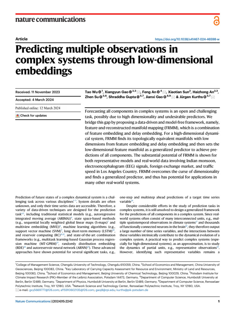 Predicting Multiple Observations in Complex Systems Through Low ...