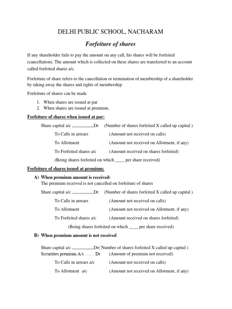Forfeiture and Reissue of Shares Guide | PDF | Insurance | Financial ...