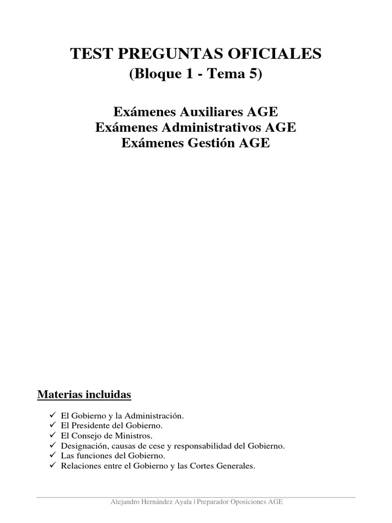 Test de Gobierno y Administración AGE | PDF | Gobierno de españa ...