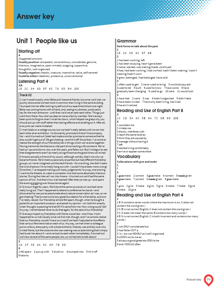 Answer Key for Unit 1 Activities | PDF | Learning | Experience