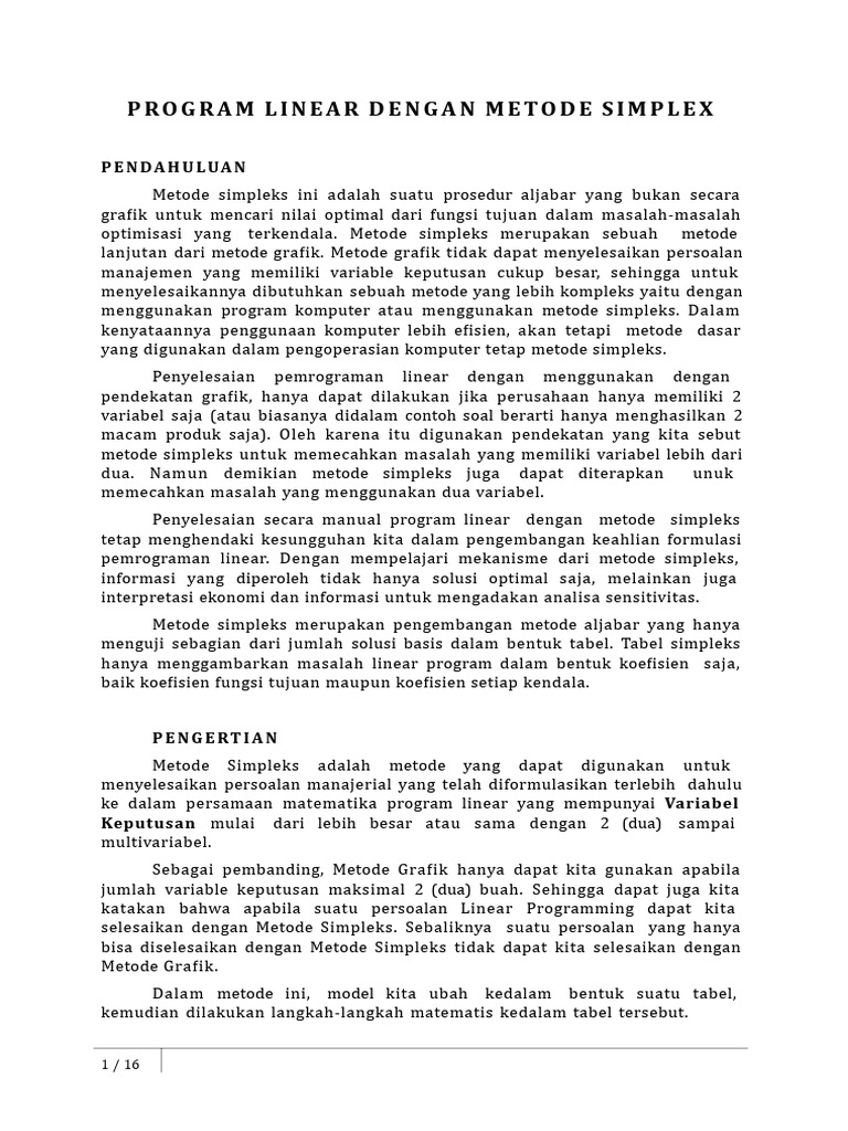 Metode Simpleks dalam Pemrograman Linear | PDF