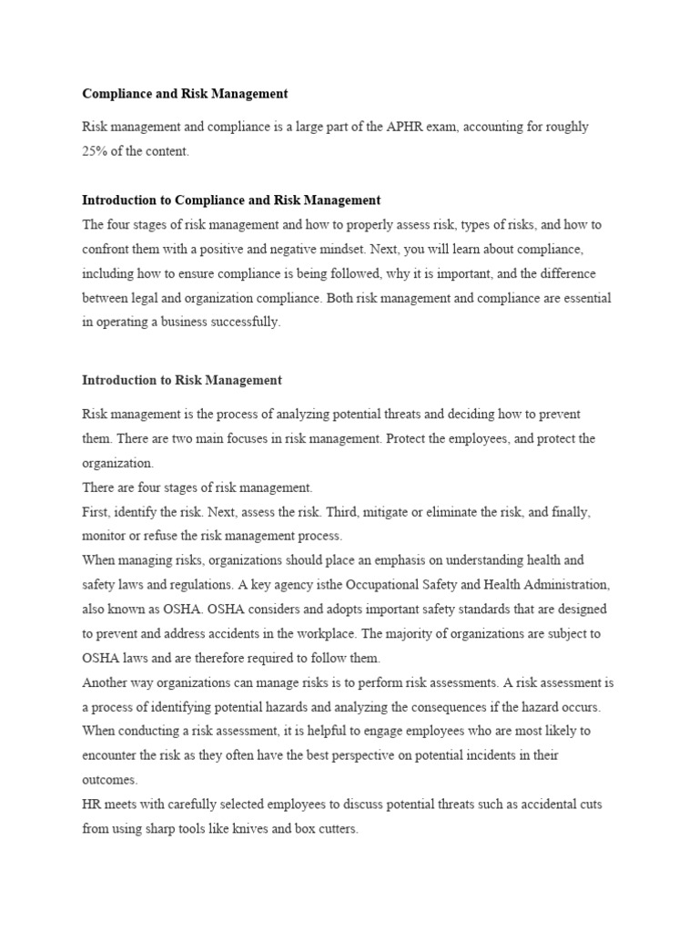 Compliance and Risk Management Overview | PDF | Risk | Risk Management
