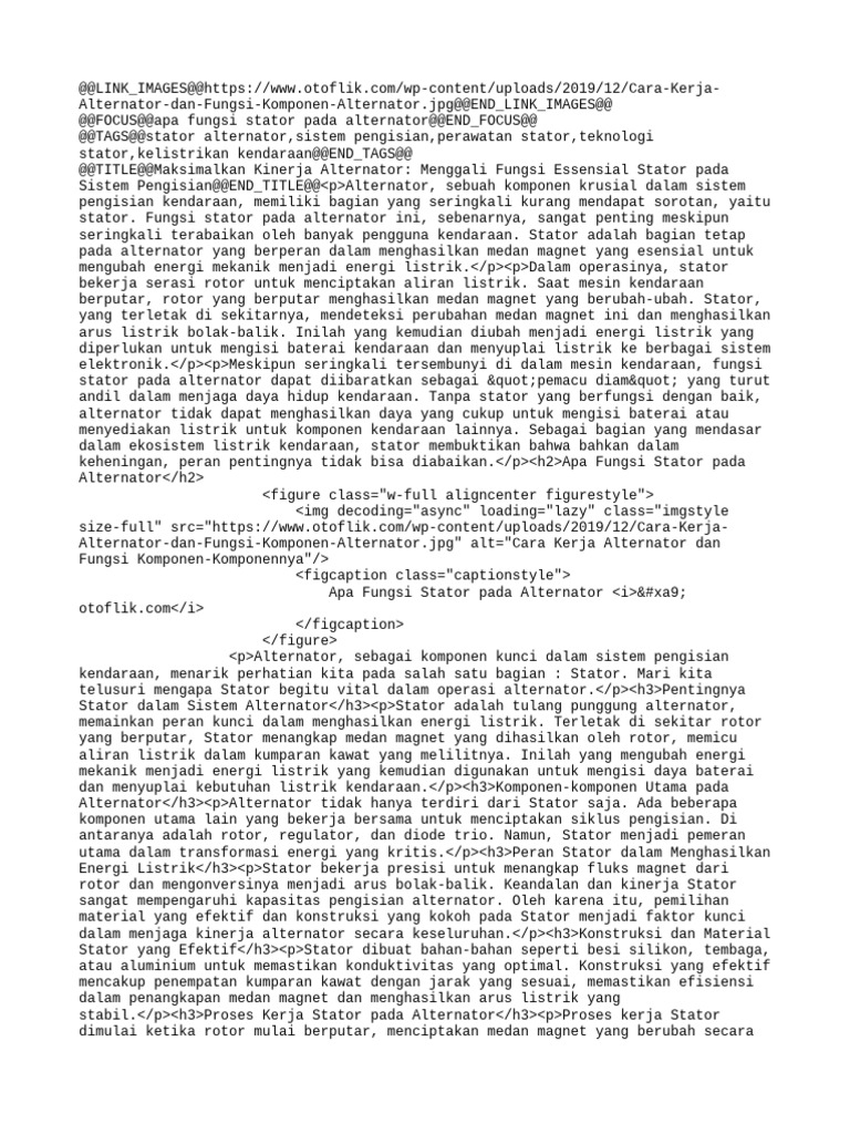 Apa fungsi stator pada alternator pdf
